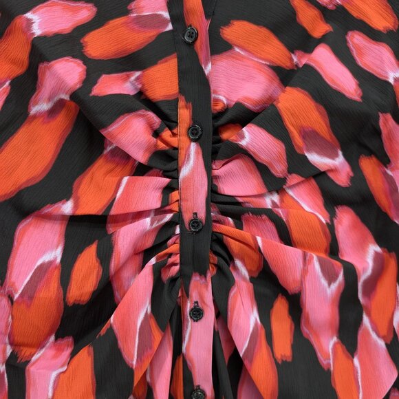 SCOOP Midi Shirt Dress Multicolor Long Sleeve Ruched Button Front Size L - Picture 11 of 12